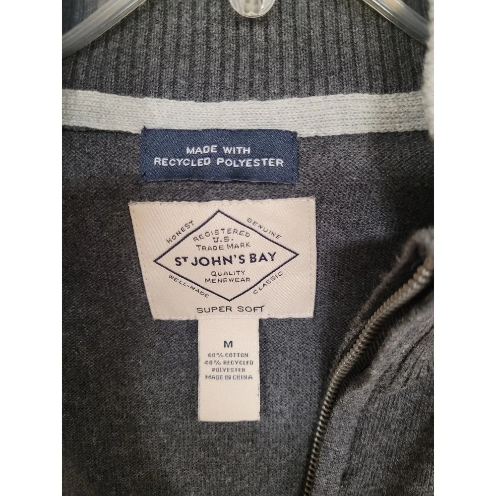 St John's Bay‎ Mens 1/4 Zip Pullover Sweater Gray Super Soft Recycled Polyester